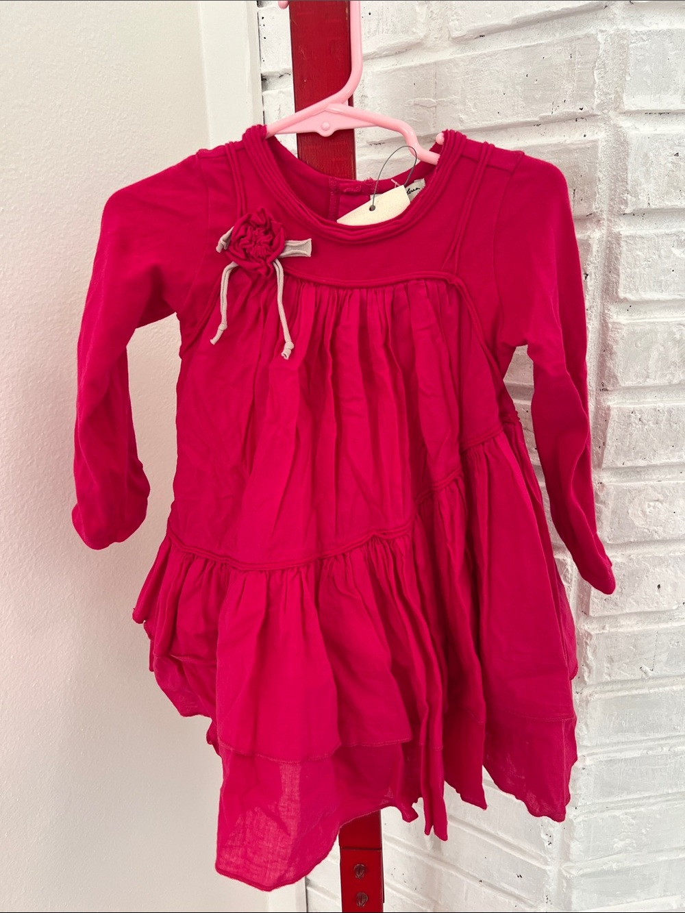 Eliana et Lena Fuchsia Long-Sleeve Tiered Dress with Rosette